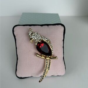 Red Crystal Parrot Brooch Gold Tone Rhinestone Bird Pin Sparkly Gift